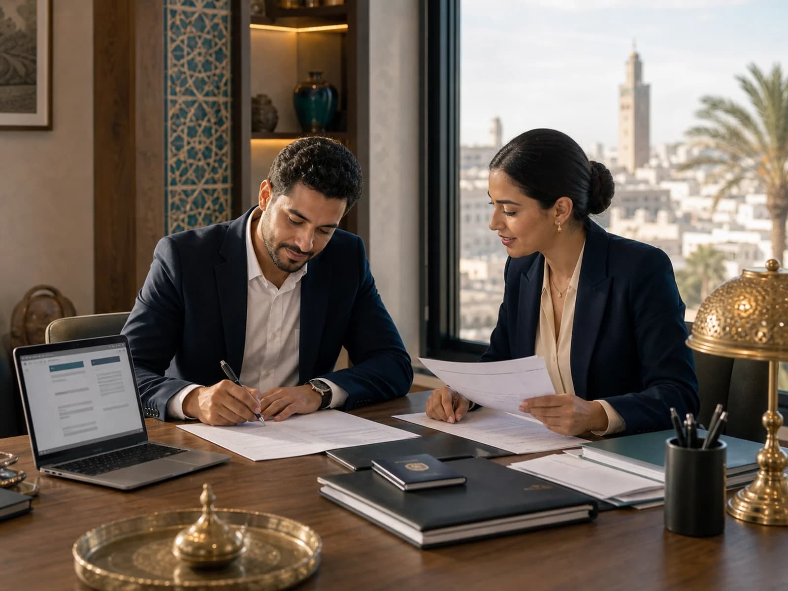 Moroccan professional completing an IRS Form W-7 ITIN application with passport